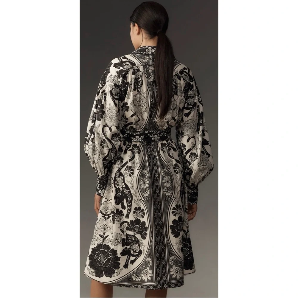 NWT FARM Rio Black and White Floral Midi Shirt Dress - Picture 15 of 15